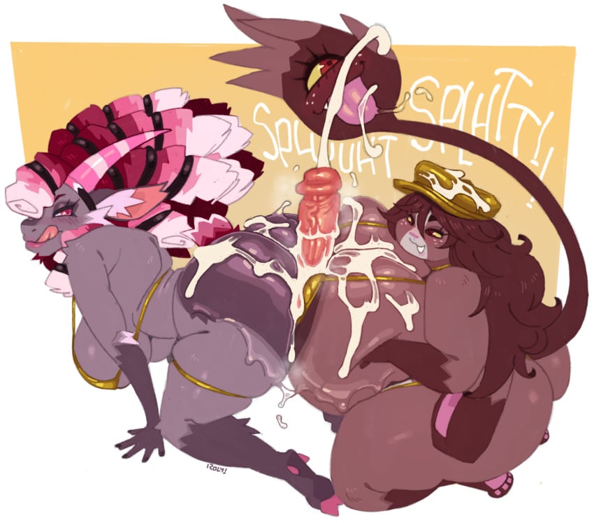 1boy 2girls all_fours anthro assjob assjob_paizuri big_breasts biped bodily_fluids breast_play breasts brown_body brown_hair butt clothing cum cum_on_breasts cum_on_butt female genital_fluids group group_sex hair hi_res hot_dogging huge_breasts katherine_(appledees) kneeling lagomorph living_tail male male/female mammal paizuri penis roly sex simple_background thick_thighs threesome titfuck