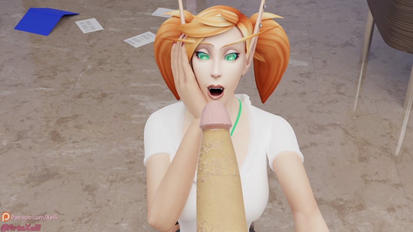 1male 3d 3dcg big_penis blizzard_entertainment blood_elf elf faceless_male female looking_at_viewer male male/female penis penis_out pov secretary shocked_expression surprised_expression warcraft world_of_warcraft