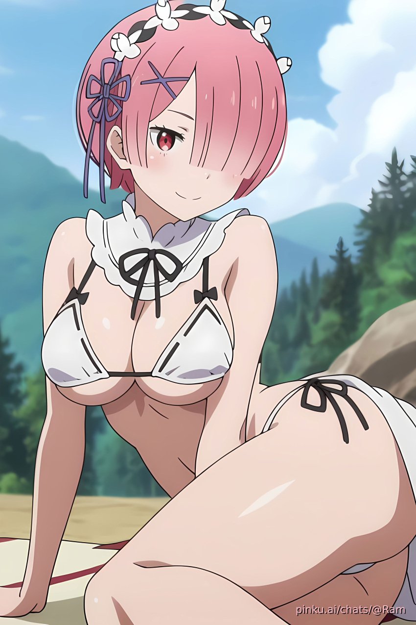 ai_generated anime bikini candid ecchi female girl pinku pinku.ai pinkuai ram_(re:zero) re:zero_kara_hajimeru_isekai_seikatsu sexy