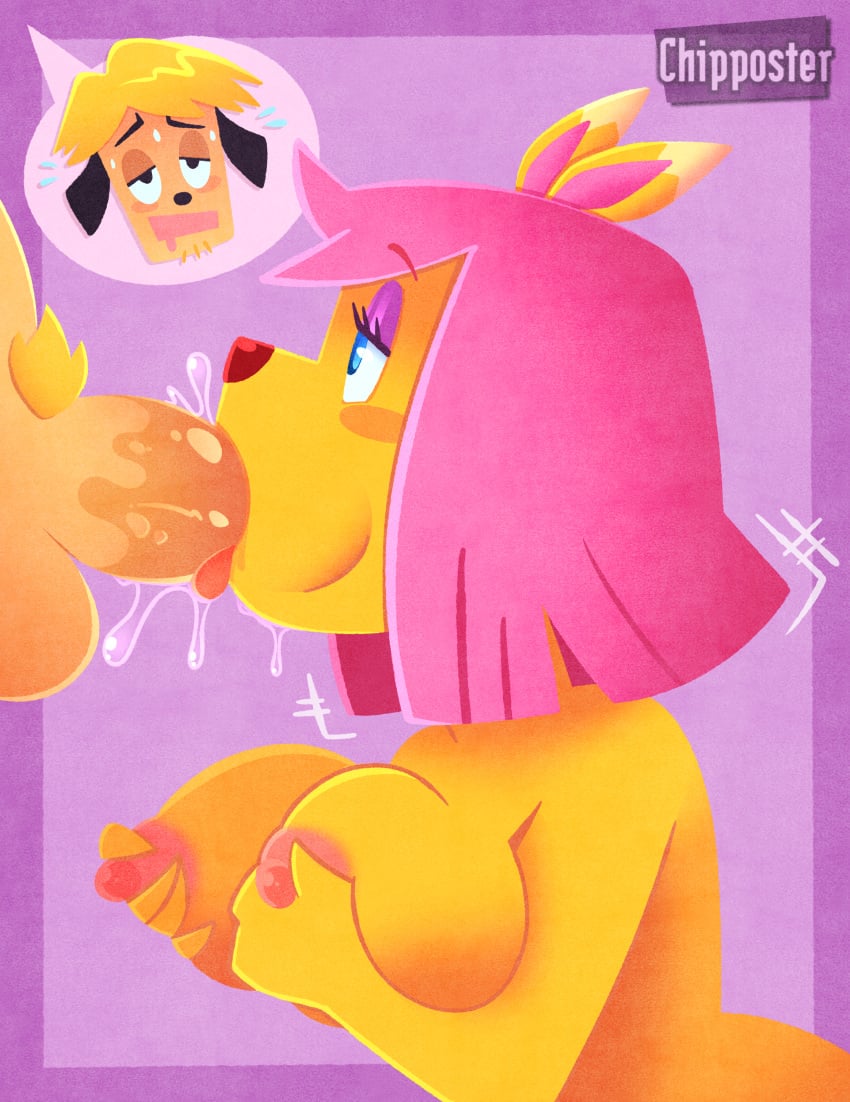 1girl1boy anthro anthro_on_anthro big_penis blowjob boob_squish breasts chipposter matt_major oral oral_sex parappa_the_rapper paula_fox sloppy sloppy_blowjob