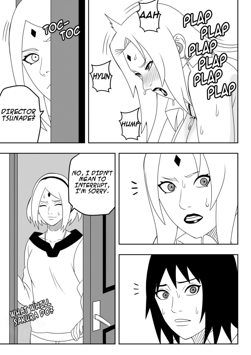 3girls age_difference big_breasts boss_and_employee breasts caught caught_in_the_act comic dialogue embarrassed english_text female female_only formal formal_clothes huge_breasts implied_penetration implied_sex indoors interrupted mature mature_female moaning multiple_girls naruto:_the_last naruto_(series) naruto_shippuden ninrubio office office_lady older_woman_and_teenage_girl older_woman_and_younger_girl sakura_haruno shizune story teacher_and_student tsunade voluptuous walk-in yuri