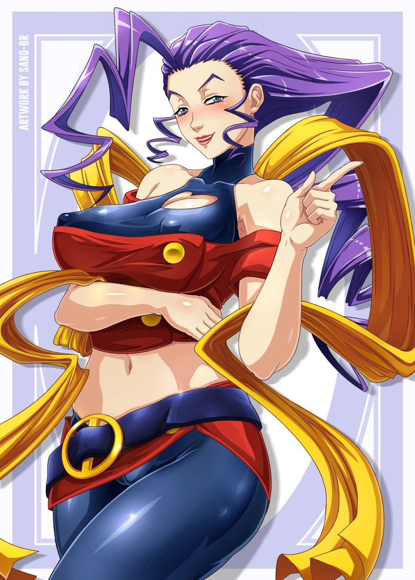 2d bare_midriff big_breasts breasts busty capcom female female_focus female_only hourglass_figure long_hair navel pinup pinup_pose purple_hair rose_(street_fighter) sano-br standing street_fighter street_fighter_alpha tagme wide_hips