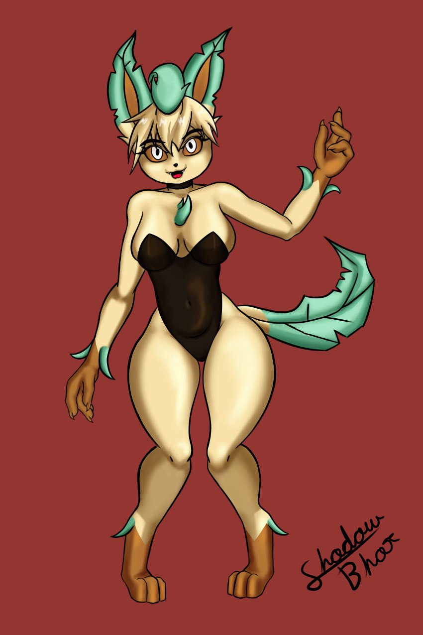 bunnysuit digital_art eeveelution furry furry_female furry_only generation_4_pokemon green_body green_fur leafeon nintendo pokemon pokemon_(species) pokemon_diamond_pearl_&_platinum sfw the_shadowbhor