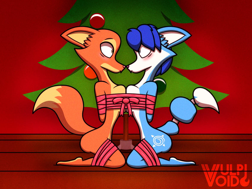 2024 4:3 anthro artist_logo bondage bound breasts canid canine christmas christmas_tree diane_foxington dreamworks duo female fox hi_res holidays krystal logo mammal nintendo nude plant ribbon_bondage ribbons star_fox the_bad_guys tree vulpivoid