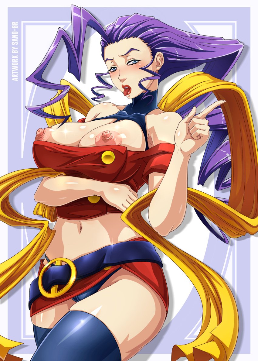 2d bare_midriff big_breasts breasts busty capcom female female_focus female_only hourglass_figure long_hair navel pinup pinup_pose purple_hair rose_(street_fighter) sano-br standing street_fighter street_fighter_alpha tagme wide_hips