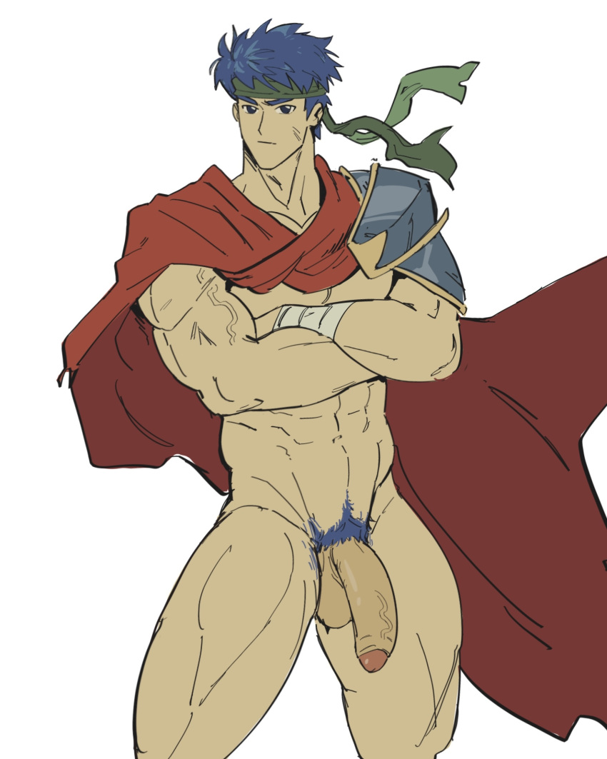 abs balls bara biceps big_balls big_penis blue_eyes blue_hair fire_emblem fire_emblem:_path_of_radiance fire_emblem:_radiant_dawn ike_(fire_emblem) male male_nipples male_only manly muscular_male nintendo nipples nude pecs penis toumaart