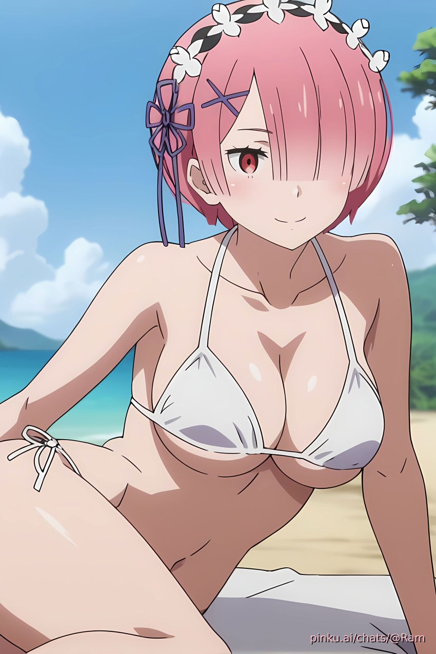 ai_generated anime bikini candid ecchi female girl pinku pinku.ai pinkuai ram_(re:zero) re:zero_kara_hajimeru_isekai_seikatsu sexy