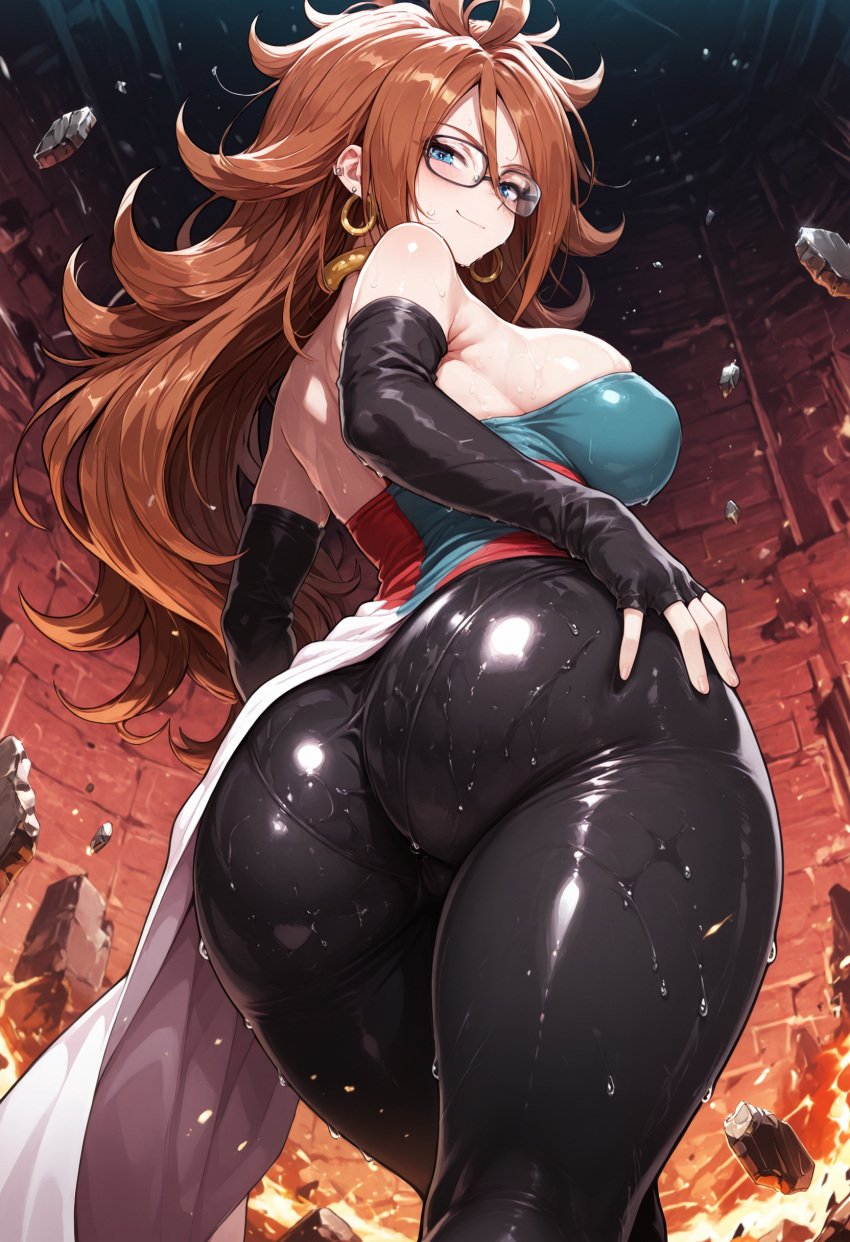 ai_generated android_21 big_ass big_breasts big_hips brown_hair clothing curvy curvy_figure dragon_ball dragon_ball_super dragon_ball_z huge_ass huge_breasts kikia1 long_hair patreon presenting presenting_ass presenting_pussy sweat sweatdrop tagme wide_hips