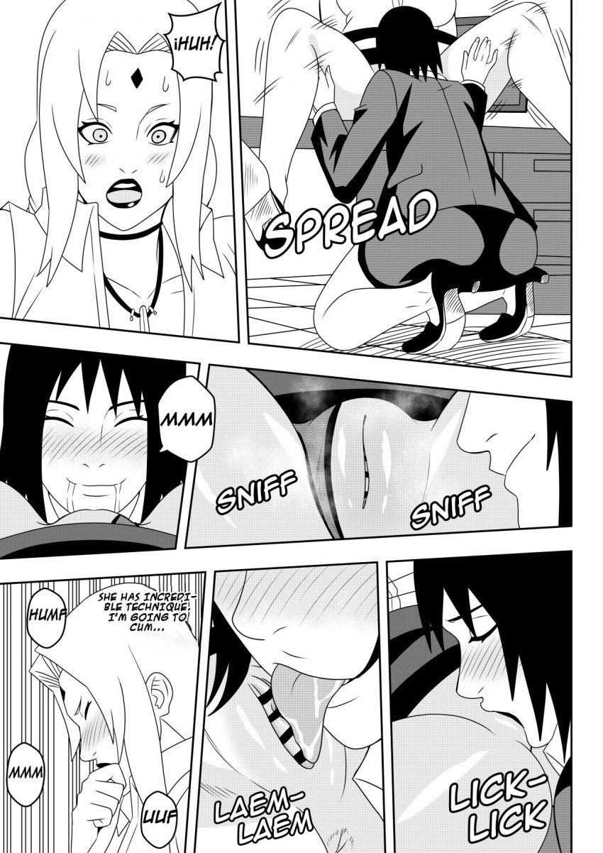 2girls age_difference big_breasts boss_and_employee breasts comic cunnilingus dialogue embarrassed english_text female female_only formal formal_clothes huge_breasts indoors licking licking_pussy mature mature_female moaning multiple_girls naruto naruto:_the_last naruto_(series) naruto_shippuden ninrubio office office_lady older_woman_and_younger_girl pussy shizune sitting spread_legs story teacher_and_student tsunade voluptuous yuri