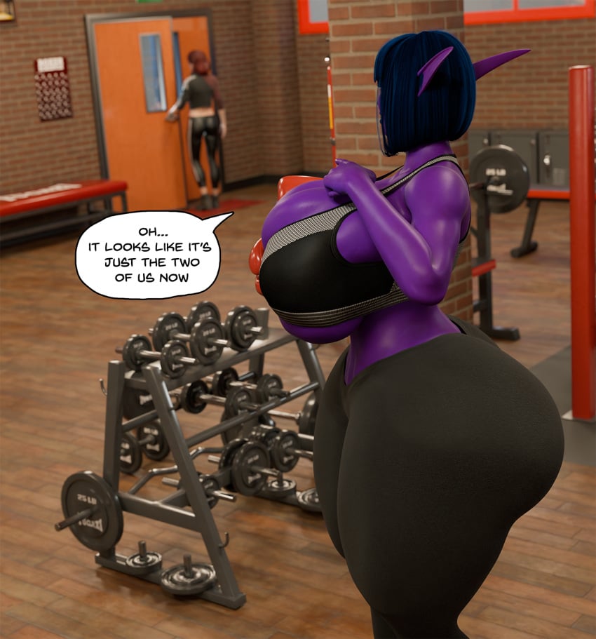 3d abs blue_hair female female_only fitness gym gym_clothes huge_ass huge_breasts hyper hyper_ass hyper_breasts large_ass large_breasts night_elf night_elf_female purple_skin selinemukgrom shirayah solo solo_female warcraft white_eyes