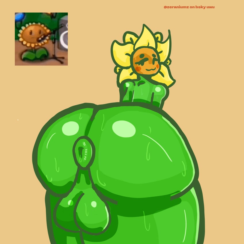 backsack balls dickgirl fat_ass flower futa_only futanari green_body green_skin huge_ass male_only plants_vs._zombies plants_vs_zombies puffy_anus pvz smug sunflower sunflower_(pvz) sweat sweaty_butt zeraniumz