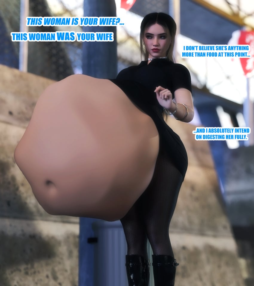 1boy 2girls 3d big_ass big_breasts character_off_screen diskdata female_pred female_prey huge_belly vore vore_belly