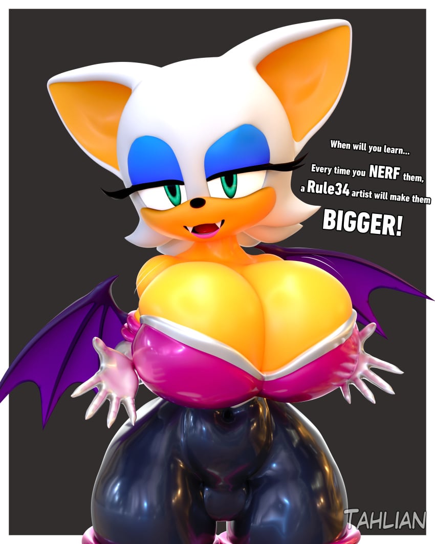 1girls 3d 3d_(artwork) anthro bat big_breasts bodysuit breasts busty chiropteran cleavage dialogue female female_only huge_breasts large_breasts latex looking_at_viewer massive_breasts png rouge_the_bat solo sonic_(series) sonic_the_hedgehog_(series) tahlian talking_to_viewer text thick_thighs wide_hips wings