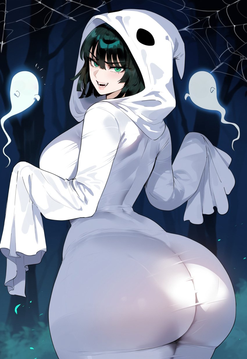 ai_generated ass ass_bigger_than_head ass_focus big_ass big_butt black_hair bubble_ass bubble_butt creamy_ai curvy dat_ass fat_ass from_behind fubuki_(one-punch_man) ghost ghost_girl green_eyes halloween halloween_costume huge_ass huge_breasts large_ass night one-punch_man round_ass round_butt thick_ass thick_thighs wide_hips