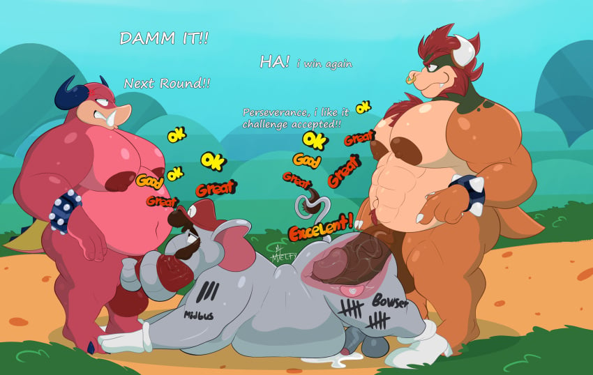 3boys abs anal anal_sex angry animal_humanoid anthro armadillo balls big_balls big_breasts big_penis blue_sky body_hair bowser bracelet breasts chest_hair claws clenched_teeth clothing competition damelty dragon dragon_humanoid ejaculation elephant elephant_mario elephantid facial_hair facial_piercing fellatio footwear furry furry_male furry_only gay gay_sex genitals gesture gloves grass group hair hand_gesture handwear hat headgear headwear hi_res huge_cock humanoid inside jewelry koopa looking_at_another lying male male/male mammal mario mario_(series) mario_and_luigi:_bowser's_inside_story mario_and_luigi_(series) midbus mythological_creature mythological_scalie mythology nintendo nipples oral oral_sex orange_body outie_navel pecs penetration penile penis piercing pink_body pink_nipples plant pointing pointing_at_another proboscidean proboscidean_humanoid proboscis_(anatomy) standing standing_sex super_mario_bros_wonder tail teeth teeth_showing tree trio trunk trunk_(anatomy) trunk_play trunk_sex trunkjob xenarthran