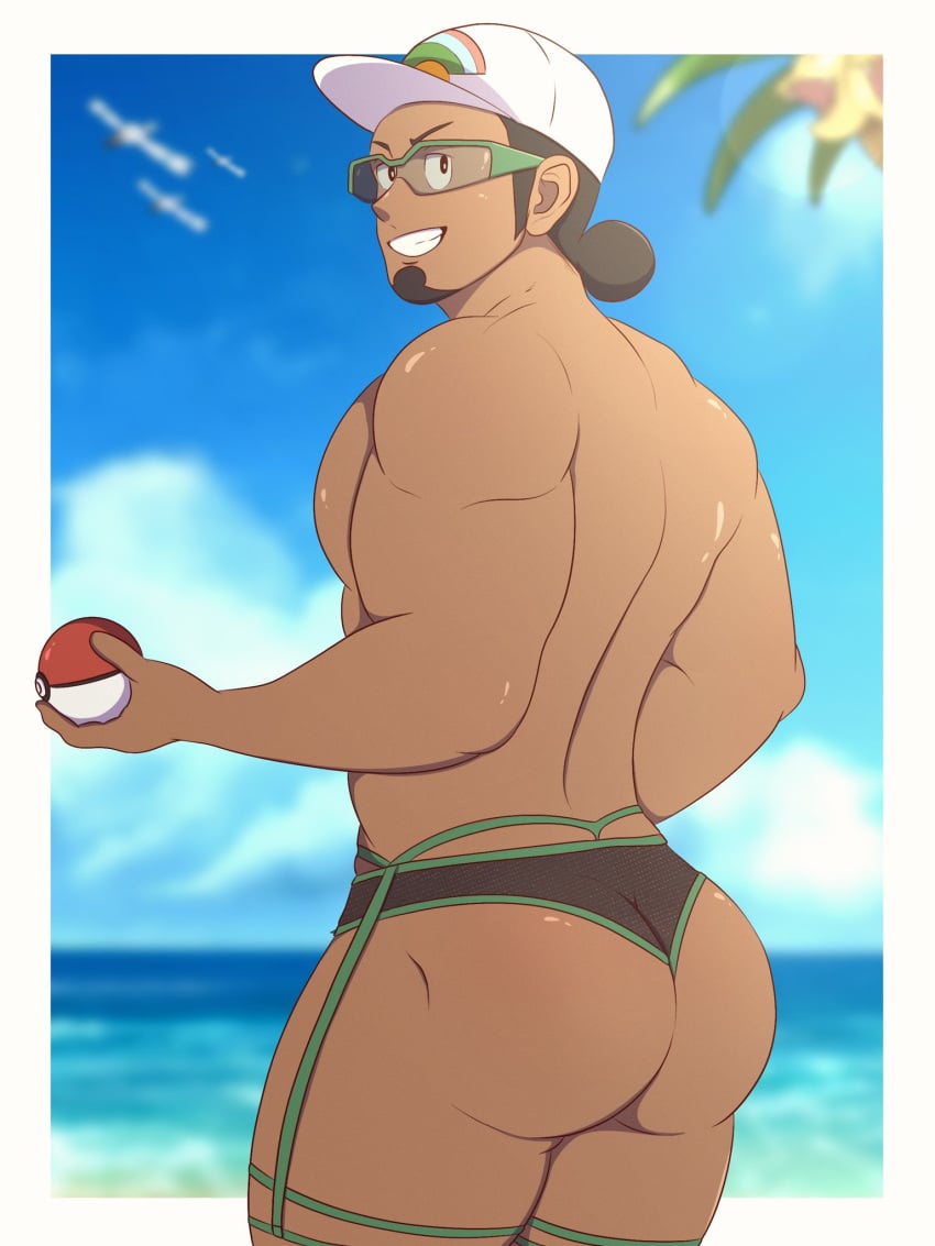 ailurushearts ass ass_focus big_ass kukui_(pokemon) male male_only pokemon pokemon_sm professor_kukui solo_male thong underwear