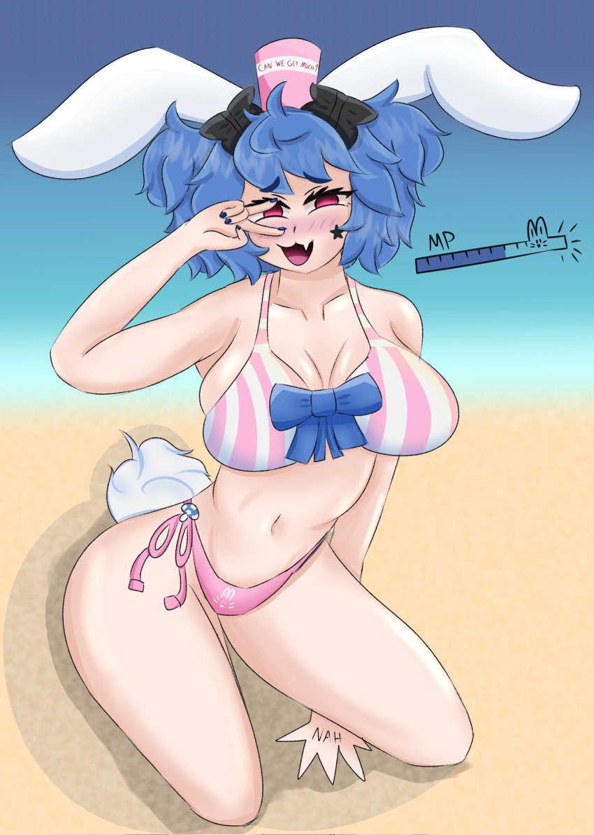 beach blush busty_boy femboy huge_breasts midriff smug yatsmochi yatsmugi_(yatsmochi)