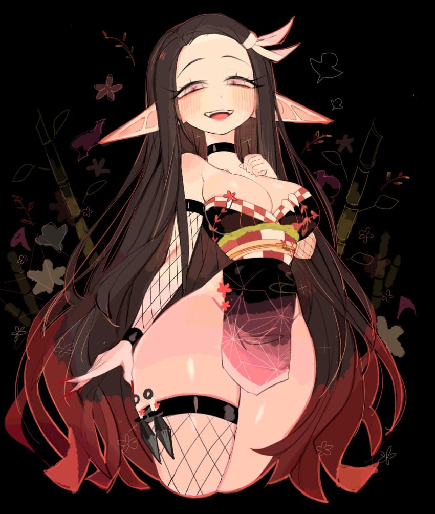 1girls blush breasts cleavage clothed clothing demon_slayer female female_focus female_only fishnet fishnet_legwear fishnet_stockings fishnets hair hips leggings legs legwear nezuko_kamado revealing_clothes thighhighs tight_clothing usa37107692 wide_hips