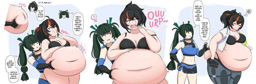 2females 2girls belly belly_button big_belly_bulge bikini black_bikini black_hair black_hair_female chubby chubby_female exposed_belly exposed_belly_button exposed_fat_belly fat fat_female fat_girl fat_woman female female_focus female_only grabbing_belly hoyoverse light-skinned_female light_skin mihoyo mihoyo_technology_(shanghai)_co._ltd. new_eridu_public_security qingyi_(zenless_zone_zero) thick_thighs thighs weight_gain zenless_zone_zero zhu_yuan zzz