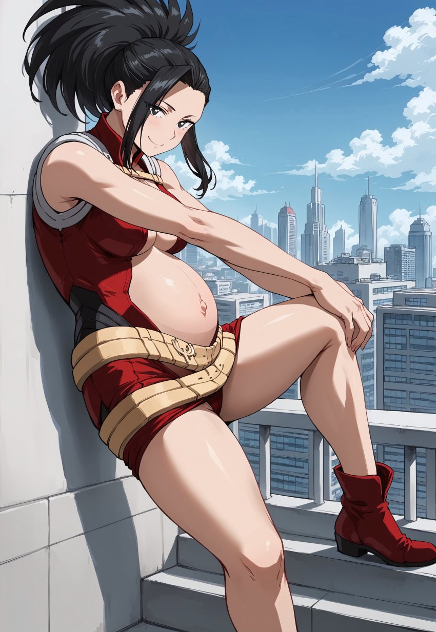 ai_generated big_breasts cleavage momo_yaoyorozu my_hero_academia pregnancy pregnant pregnant_belly yaoyorozu_momo