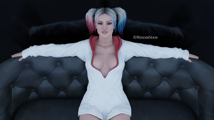 1girls 3d 3drendernoob batman_(series) blender_cycles cleavage colored_hair dc dc_comics female female_only harley_quinn harley_quinn_(injustice) injustice_2 pajamas solo tagme twintails