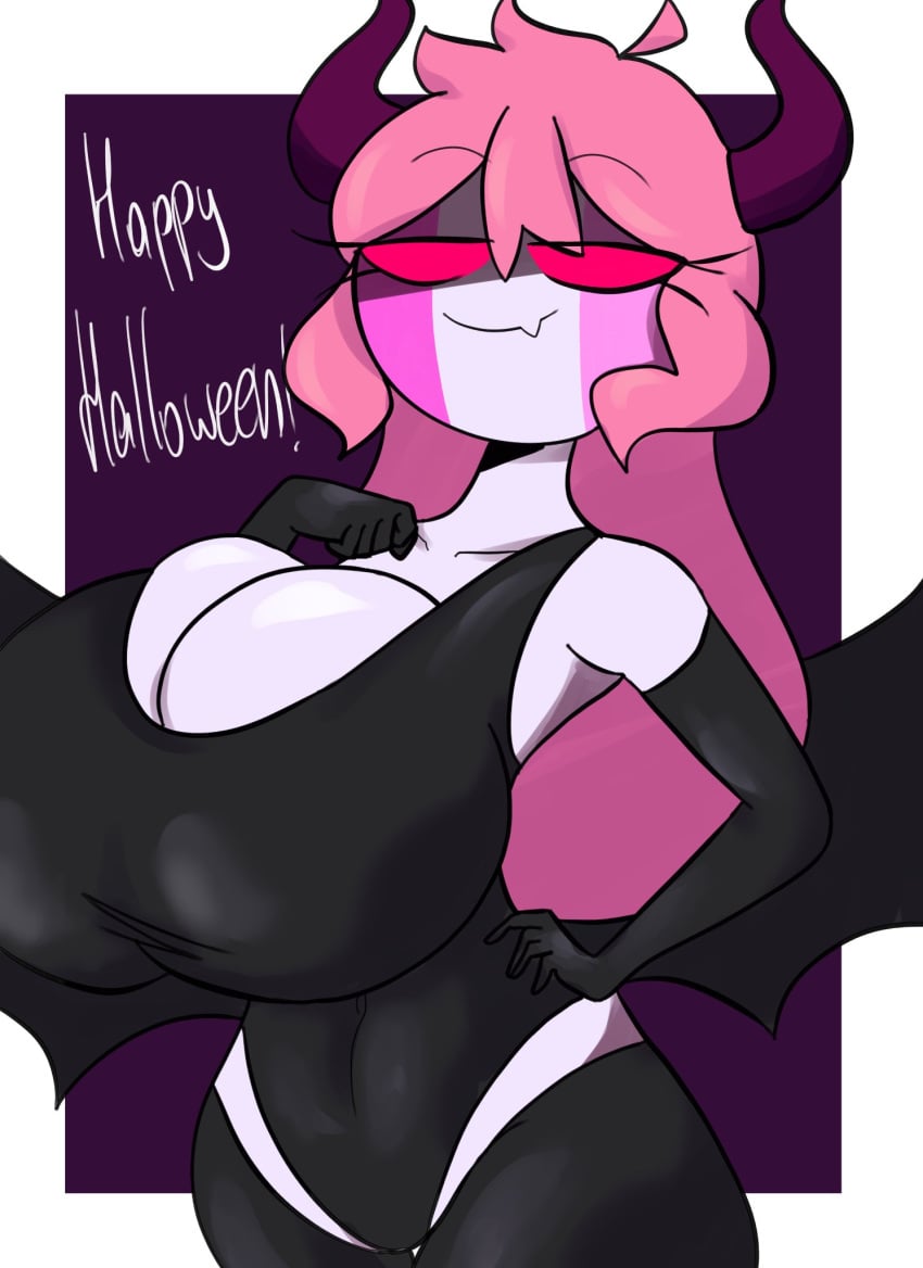 1girls demon demon_girl demon_horns female fnf_(full_comfort_style) friday_night_funkin friday_night_funkin_mod full_comfort glowing_eyes halloween halloween_costume huge_breasts long_hair long_pink_hair neapolitan nun pink_hair sarvente_(demon_form) sarvente_(dokki.doodlez)