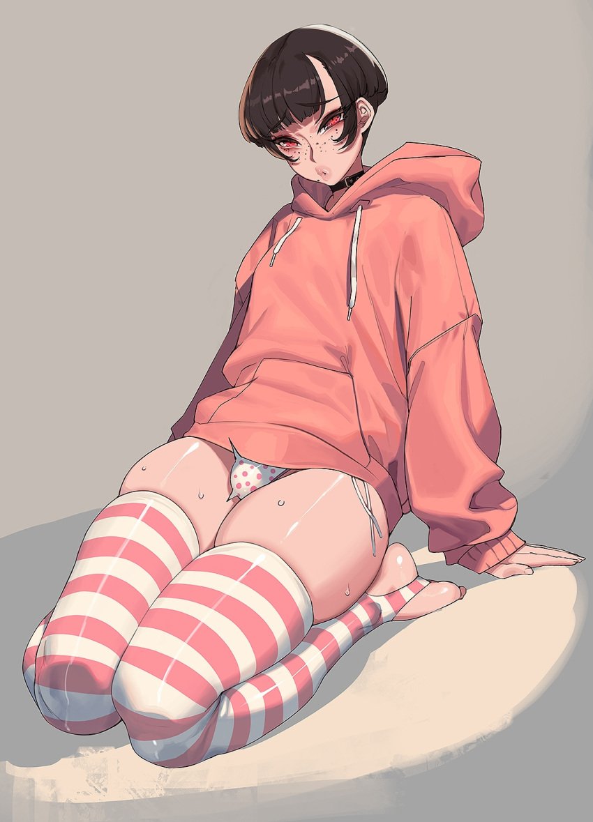 1boy bulge bulge_through_clothing choker femboy feminine feminine_body gay girly hoodie jeffr kneeling legwear male original original_character panties sissy size_difference slim_waist solo solo_male stockings sweat sweatdrop sweating sweaty sweaty_legs trap