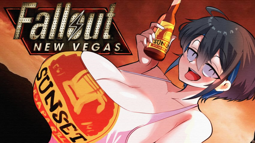 1girls beer beer_bottle big_breasts black_hair breasts fallout_new_vegas female huge_breasts indie_virtual_youtuber kataochi_chuuko kataoti_30 tank_top virtual_youtuber