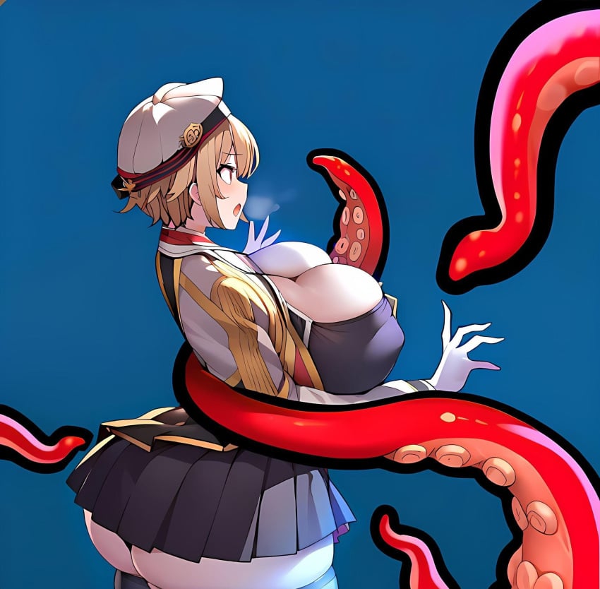 ai_generated big_ass big_breasts big_butt big_tentacles big_thighs blonde_hair female female_human female_only female_penetrated human tentacle tentacle_grab