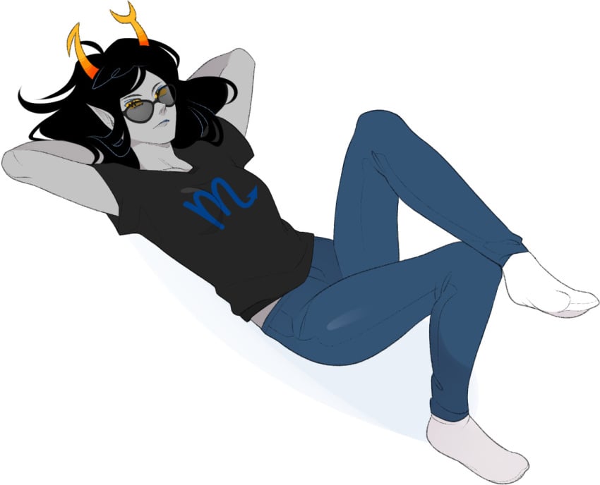 1girls alien alien_humanoid black_hair color colored colored_skin fangs female female female_focus female_only gamzeeghost grey_skin homestuck homestuck_troll horn horns humanoid humanoid_alien long_hair long_hair_female looking_at_viewer solo solo_female strip_game stripping stripping_game troll vriska_serket