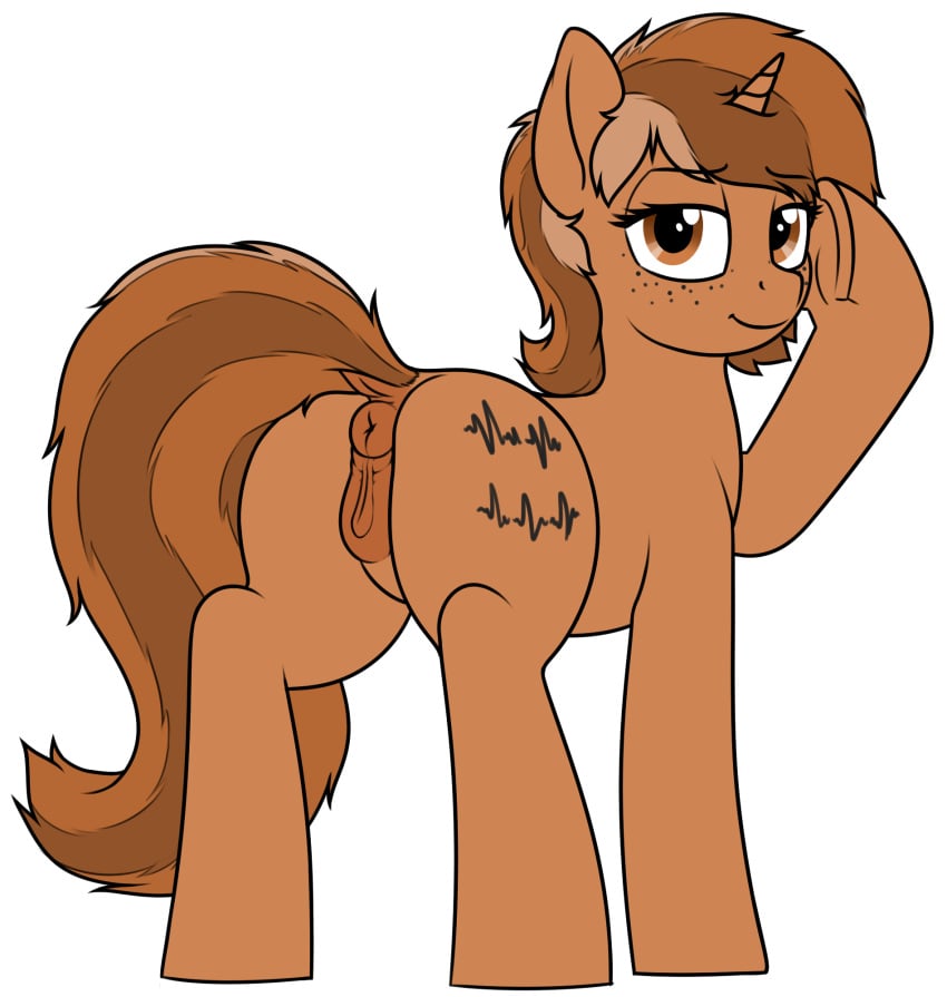 2018 alpha_channel anatomically_correct anatomically_correct_pussy animal_genitalia animal_pussy anus ass brown_hair cutie_mark digital_media_(artwork) dock equine equine_pussy fan_character female feral freckles hair hi_res hooves horn looking_at_viewer mammal my_little_pony pussy sign_(character) simple_background solo transparent_background unicorn zippysqrl