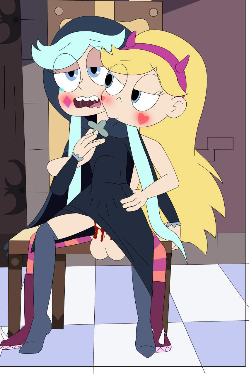 blonde_hair blue_eyes blue_hair blush clothed_sex futanari incest indoors indoors_sex moon_butterfly pedroillusions socks star_butterfly star_vs_the_forces_of_evil tagme tile_floor vaginal virgin virginal_blood yuri