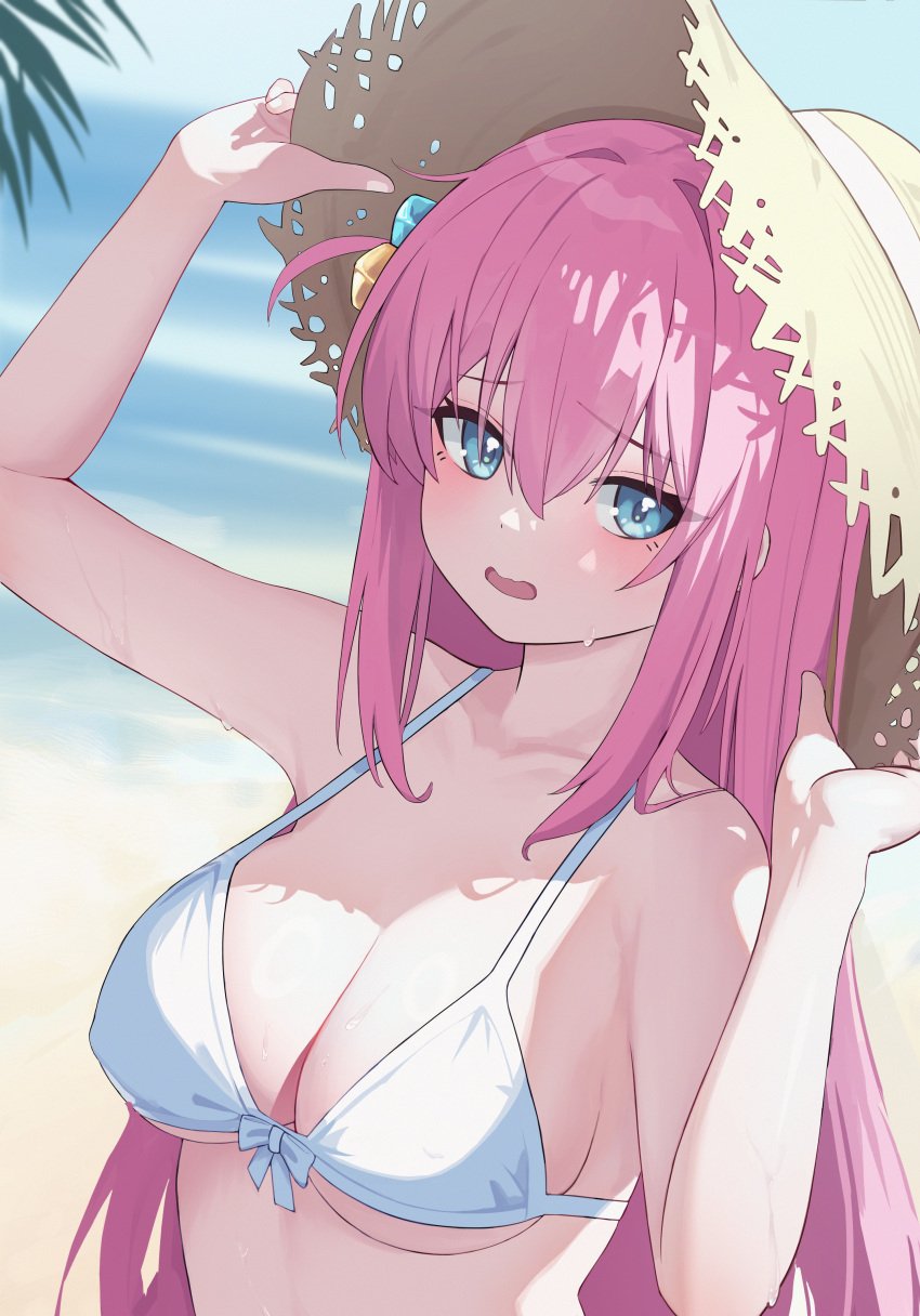 1girls armpits arms_above_head arms_up bare_armpits bare_arms bare_belly bare_chest bare_hands bare_midriff bare_shoulders bare_skin bare_torso beach beach_hat bikini bikini_only bikini_top blue_eyes blue_eyes_female blurred_background blurry_background blush blush_face blush_lines blushed_face blushing_at_viewer blushing_face blushing_female bocchi_the_rock! breasts busty busty_female busty_teen cleavage coast collarbone day daylight daytime dot_nose elbows embarrassed embarrassed_exposed_female embarrassed_expression embarrassed_female exposed exposed_armpits exposed_arms exposed_midriff exposed_shoulders eyebrows_visible_through_hair fair_skin female female_focus female_naked female_only fingernails fingers gotoh_hitori gotou_hitori hair_between_eyes hair_ornament hair_ornaments half_naked half_nude hands_above_head hands_up hat head_tilt high_resolution high_school_student highres horizon large_breasts lean_body lean_figure light-skined_female light-skinned light-skinned_female light_skin light_skin_female light_skinned light_skinned_female lishu_(2013547716) long_hair looking_at_viewer naked naked_female naked_woman narrow_waist nervous nervous_expression nervous_face nervous_female nude nude_female nudity ocean open_mouth outdoor outdoor_nudity outdoors outside pale pale-skinned_female pale_skin pale_skinned_female parted_lips partially_naked pink_eyebrows pink_hair pink_hair_female school_girl sea seaside semi_nude shoulders shy shy_expression sideboob slender_body slender_waist slim_girl slim_waist smooth_skin solo standing string_bikini swimsuit swimwear teen_girl teenage_girl teenager thin_waist tilted_head tongue upper_body white-skinned_female white_bikini white_bikini_only white_bikini_top white_skin white_skinned_female white_string_bikini white_swimsuit white_swimwear