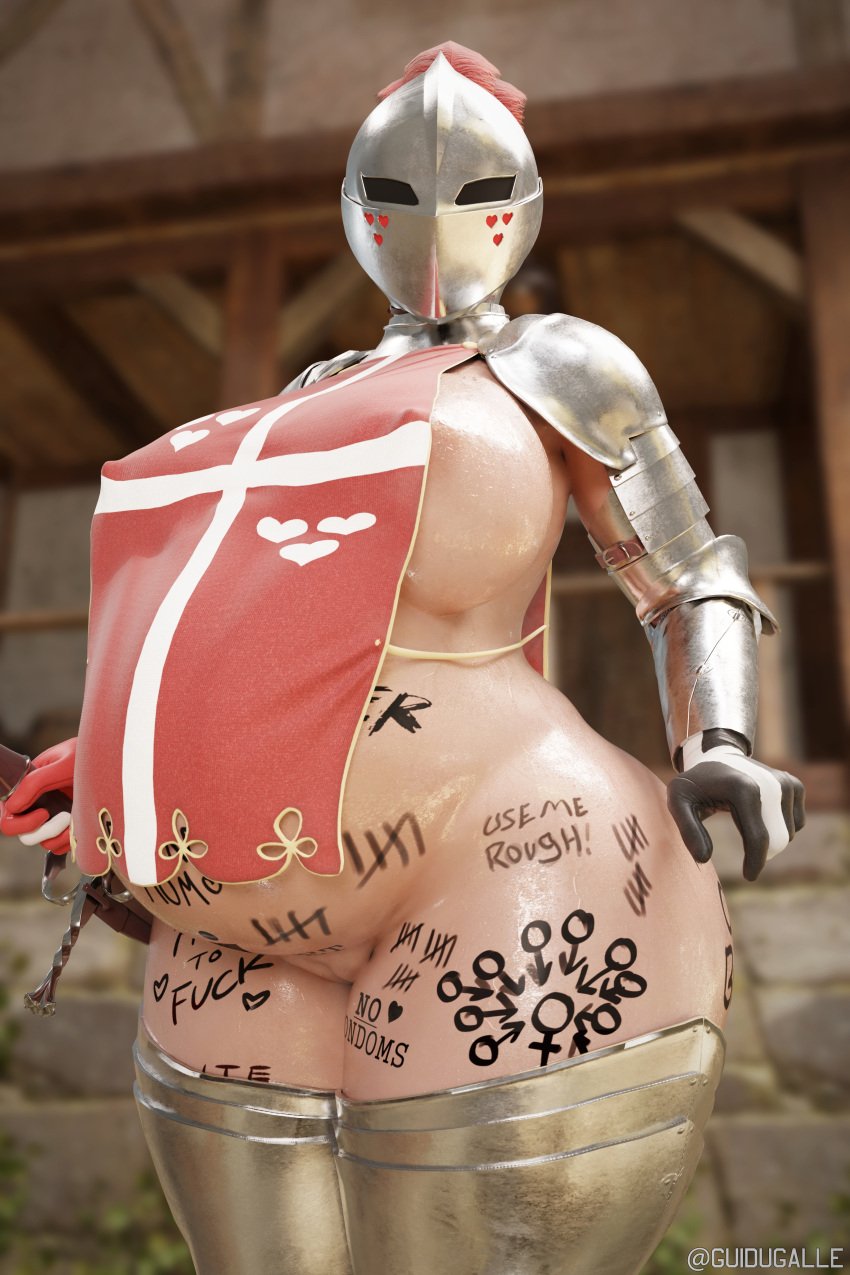 1girls 3d alternate_version_available armor armour big_breasts body_writing gigantic_breasts guidugalle helmet huge_breasts kardia_of_rhodes knight light-skinned_female masked pregnant pussy thick_thighs voluptuous