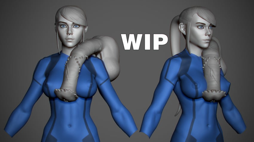 3d barbed_penis barbs disembodied_penis female flaccid horsecock metroid model_sheet nintendo polybits samus_aran wip