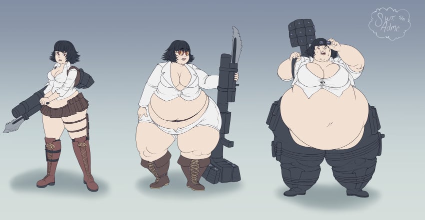 bbw belly_overhang big_belly big_female blush blush chubby chubby_female devil_may_cry embarrassed fat fat_ass fat_female fat_fetish fat_girl fat_woman fatty huge_belly lady_(devil_may_cry) large_female massive_belly morbidly_obese morbidly_obese_female obese obese_female overweight overweight_female pig plump pork_chop skirt thick_thighs tubby weight_gain