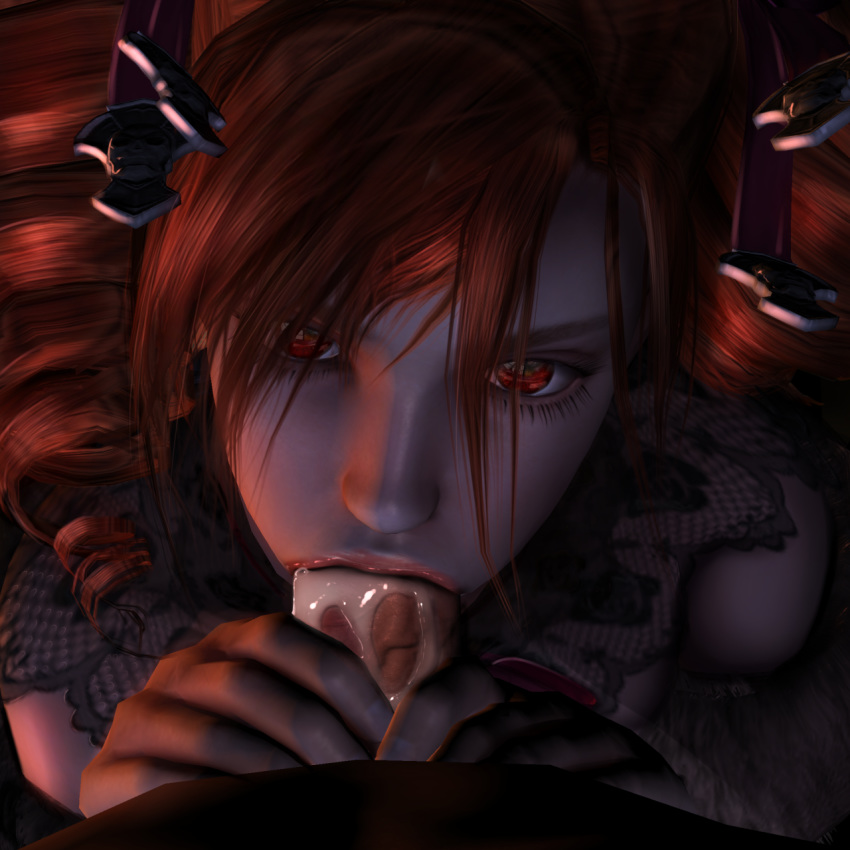 1boy 1girls 3d amy_sorel cum cum_in_mouth drill_hair fellatio female female_focus male mrstranger oral partial_male pov red_hair solo_focus soul_calibur straight twintails xnalara