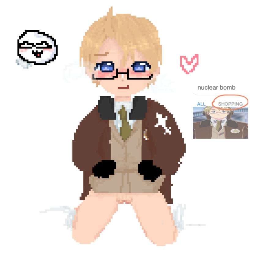 america_(hetalia) axis_powers_hetalia bottomless cuntboy cuntboy_only heart hetalia intersex lifting_clothing male_only masterbootyjiggler meme mochi on_knees pixel_art pussy_juice socks transparent_background