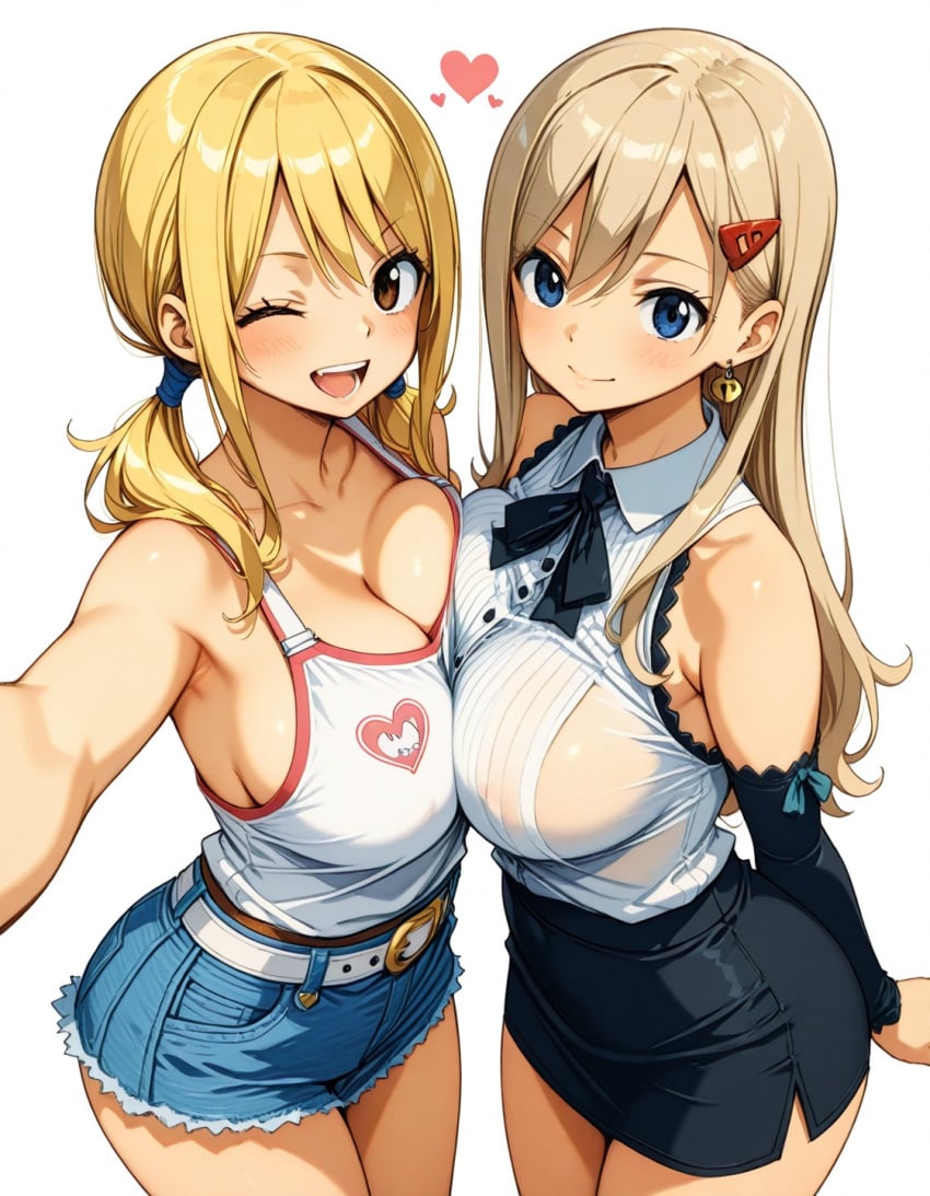 ai_generated big_breasts cleavage edens_zero fairy_tail large_breasts lucy_heartfilia rebecca_bluegarden symmetrical_docking