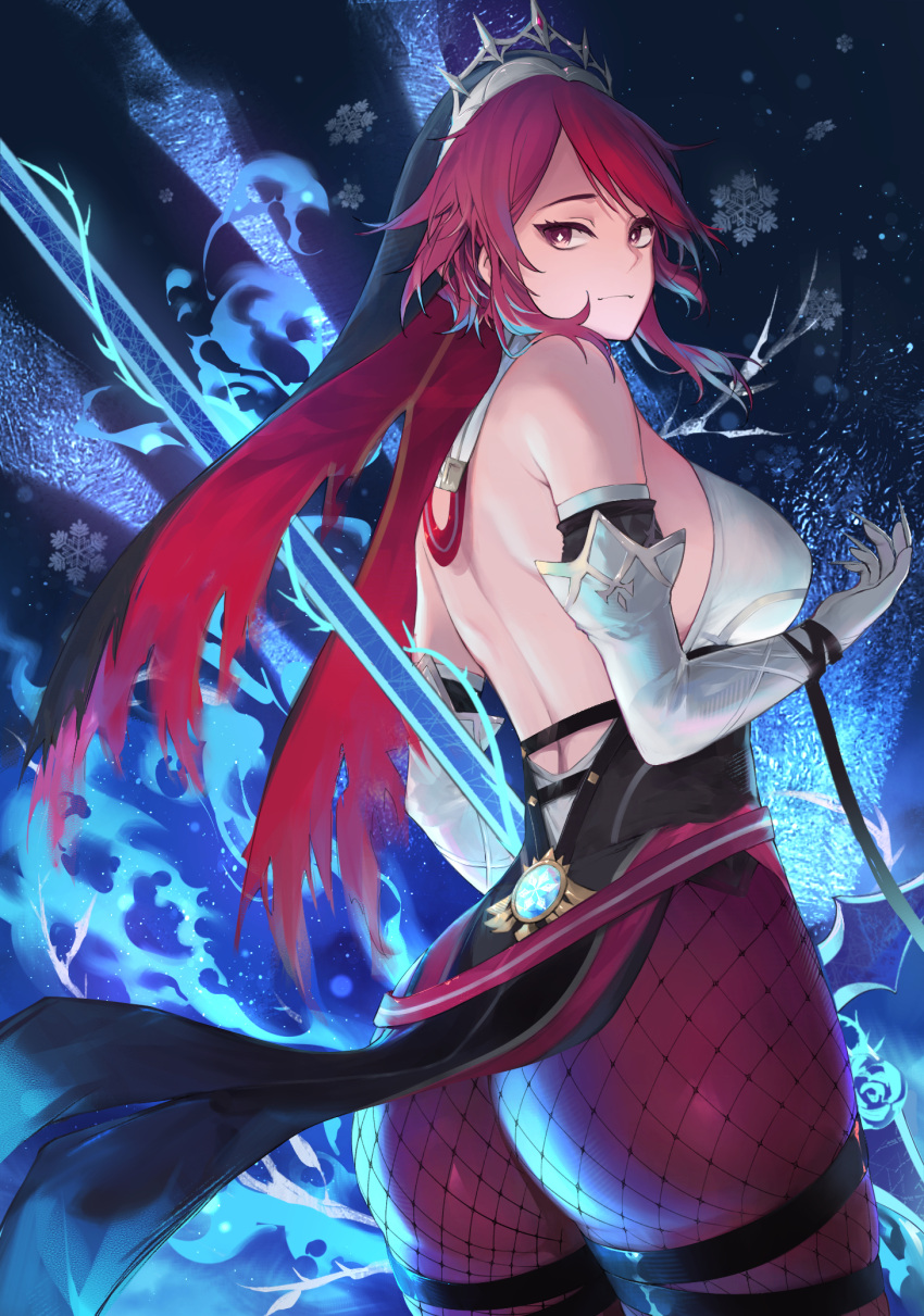 1girls ass big_breasts butt curvaceous curvy female female_only genshin_impact large_breasts looking_at_viewer looking_back nun red_eyes red_hair rosaria_(genshin_impact) short_hair solo solo_female thick thick_ass thick_thighs thighs voluptuous yamiiv