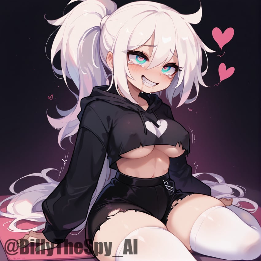 ai_assisted ai_generated billythespy clothed goth heart hoodie large_ass large_breasts large_thighs original_character original_characters ponytail thick_legs thick_thighs tight_clothing underboob white_hair