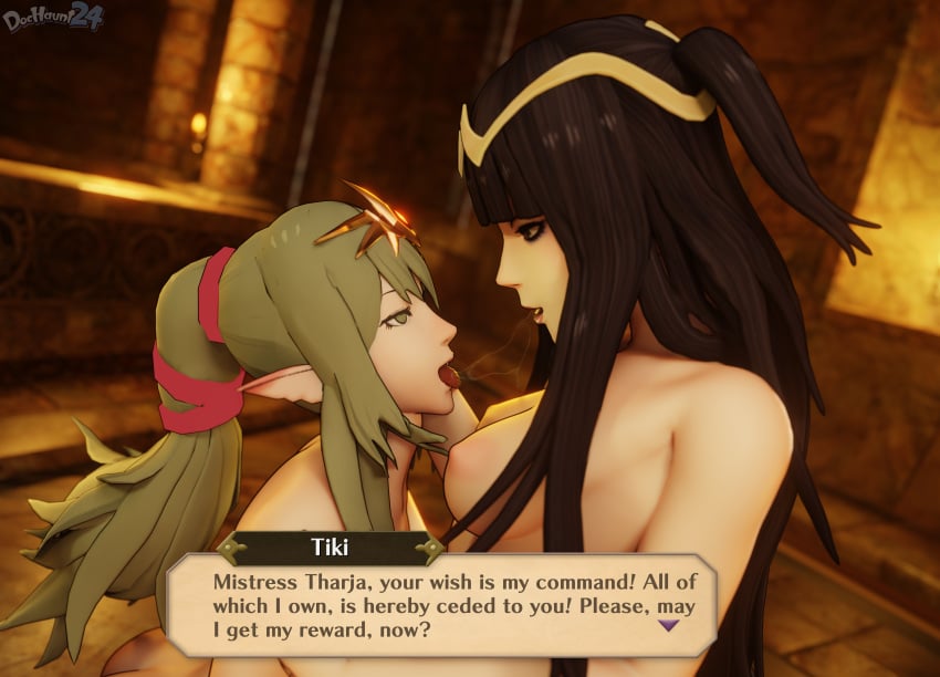 2girls 3d after_kiss armpits ass back bangs bare_arms bare_back bare_midriff bare_shoulders big_ass bisexual bisexual_female black_eyes black_hair breasts caress caressing_face collarbone completely_nude dochaunt24 english_text female female_only femdom femsub fire_emblem fire_emblem_awakening green_eyes green_hair half-closed_eyes hand_on_another&#039;s_face hand_on_another&#039;s_shoulder indoors inviting inviting_to_sex long_hair looking_at_another looking_down looking_up medium_breasts midriff multiple_girls nintendo nipples nude nude_female open_mouth pointy_ears ponytail reward saliva saliva_trail sharing_partner shoulders slave text text_box tharja_(fire_emblem) tiki_(adult)_(fire_emblem) tiki_(fire_emblem) tongue tongue_out trade two_side_up upper_body very_long_hair wife yuri