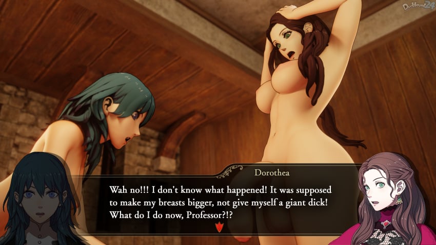 1futa 1girls 3d areolae ass big_ass big_breasts blender_(software) blue_eyes blue_hair breasts brown_hair byleth_(fire_emblem) byleth_(fire_emblem)_(female) cock_shock completely_nude completely_nude_female couple dochaunt24 dorothea_arnault english_text female fire_emblem fire_emblem:_three_houses flaccid flaccid_penis futanari green_eyes large_breasts large_penis light-skinned_female light-skinned_futanari light_skin looking_at_penis magic medium_breasts nintendo nipples nude nude_female open_mouth penis_awe shocked teal_hair text text_box transformation uncensored wide_eyed