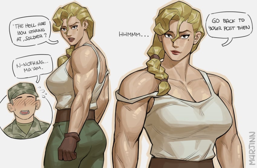 artist_request atlantis:_the_lost_empire blonde_hair blue_eyes breasts disney edit female gloves helga_sinclair lipstick long_hair m4rjinn muscle muscle_girl muscles muscular muscular_female screenshot screenshot_edit smile tagme_(artist) teeth tomboy