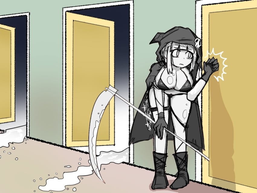 1girls cum death_(personification) door doorway excessive_cum female meme