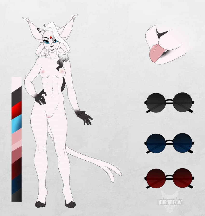 anthro black_body black_fur black_hair blue_eyes breasts catherinemeow eeveelution espeon eyewear female fluffy fluffy_tail fur gem genitals glasses hair hi_res multicolored_body multicolored_fur multicolored_hair nintendo nipples open_mouth open_smile pokémon_(species) pokemon pokemon_(species) pussy simple_background smile solo teeth tongue tongue_out two_tone_body two_tone_fur two_tone_hair video_games white_body white_fur white_hair