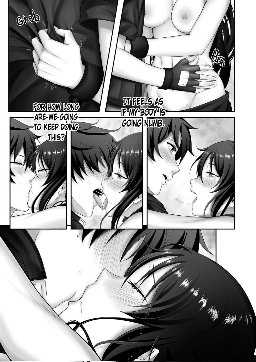 1boy aikawa_shuuko big_breasts black_and_white breasts_out doumeguri_kakeru ecstas_online female kissing kissing manga nipples slave slave_collar slave_outfit slavegirl tongue_kiss