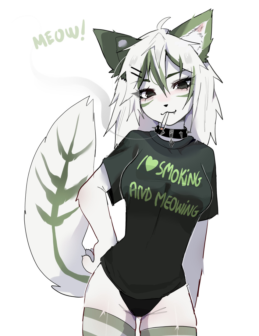 anthro catgirl female leotard meykune smoking solo t-shirt