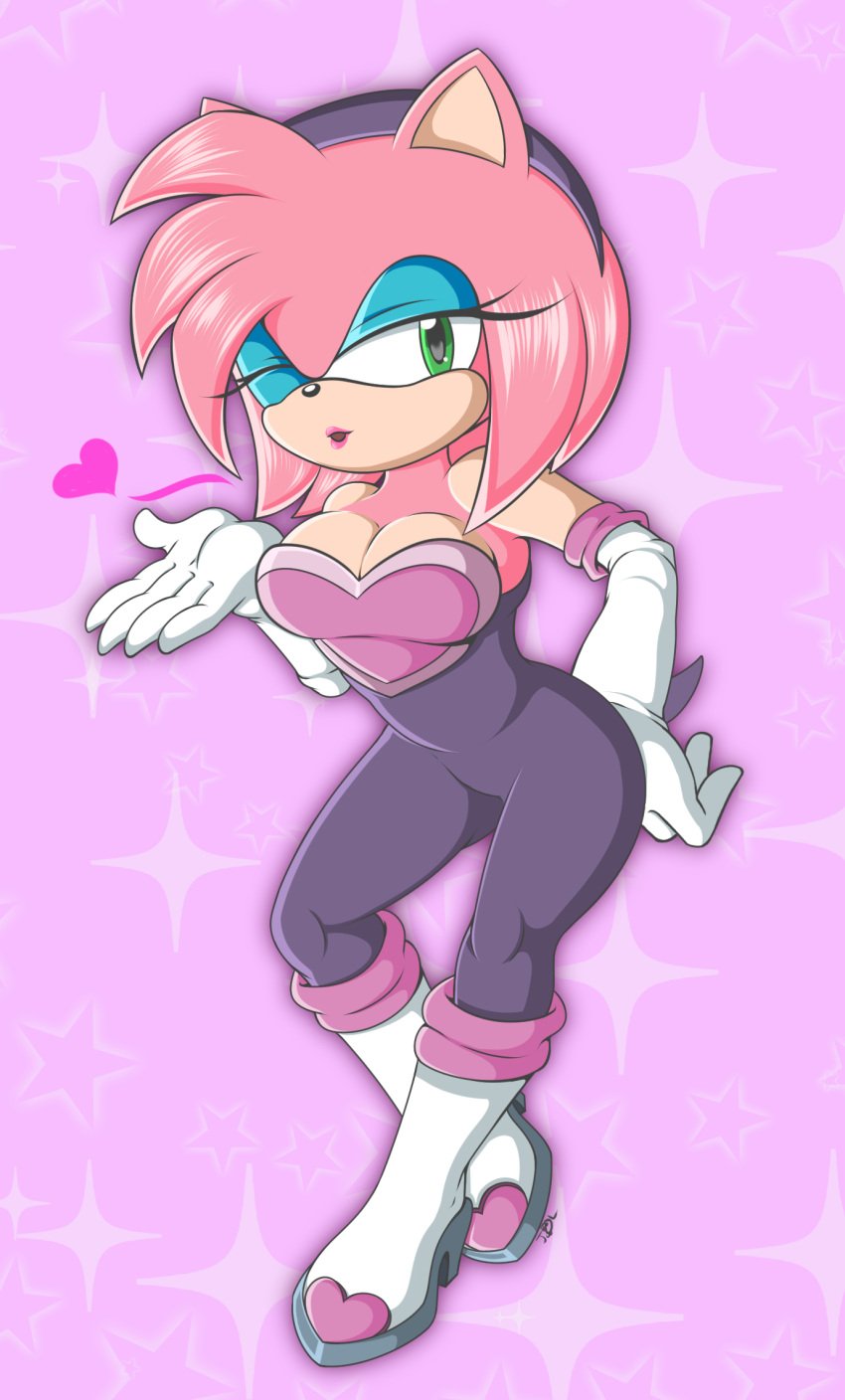 amy_rose bodysuit breasts kissing neckline rouge_the_bat_(cosplay) seductive spandex_suit teenagebratwurst