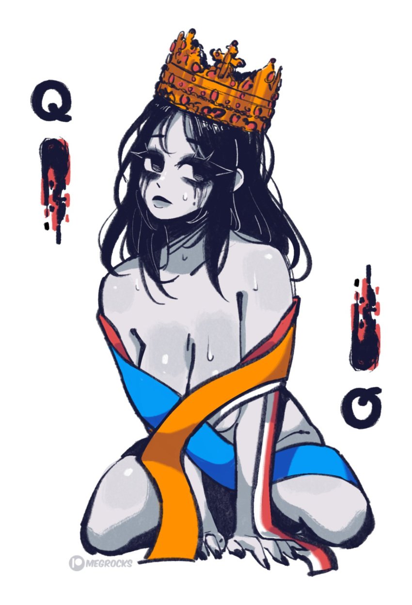 balatro big_breasts big_titty_goth breasts crown female female_focus female_only goth long_hair long_hair_female mascara playing_card playing_card_theme poker poker_cards queen queen_of_spades royalty running_mascara spade wild_card_(balatro)